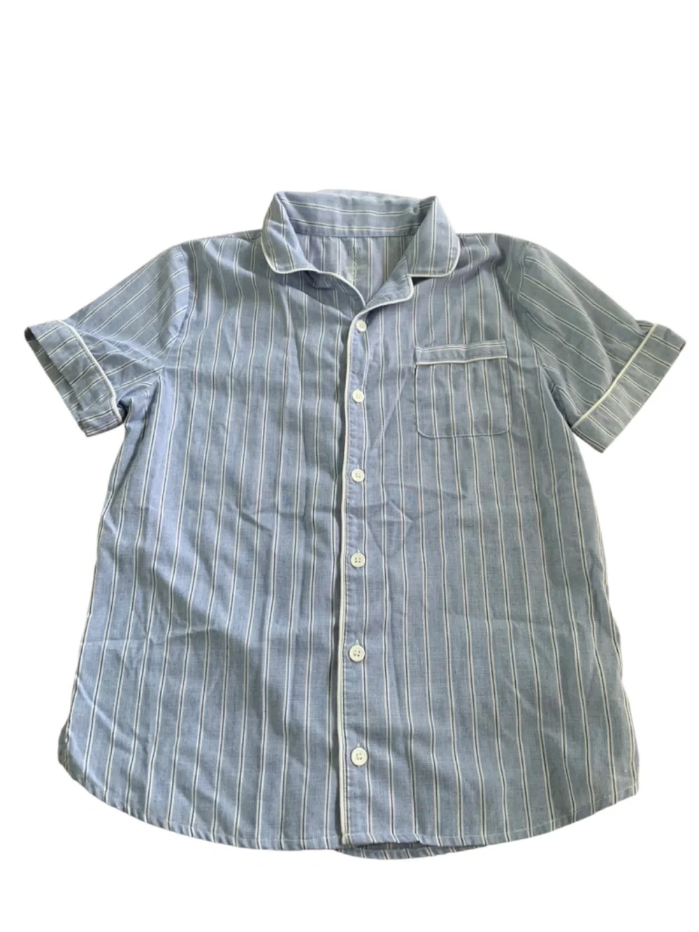 GAP Lightweight Light Blue Striped Short-Sleeve Button-Up Pajama Set- UNISEX